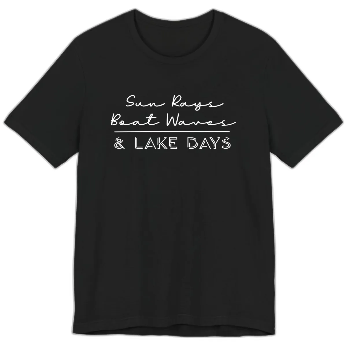 Sun Rays Boat Waves Lake Days Design Premium T-Shirt in Black