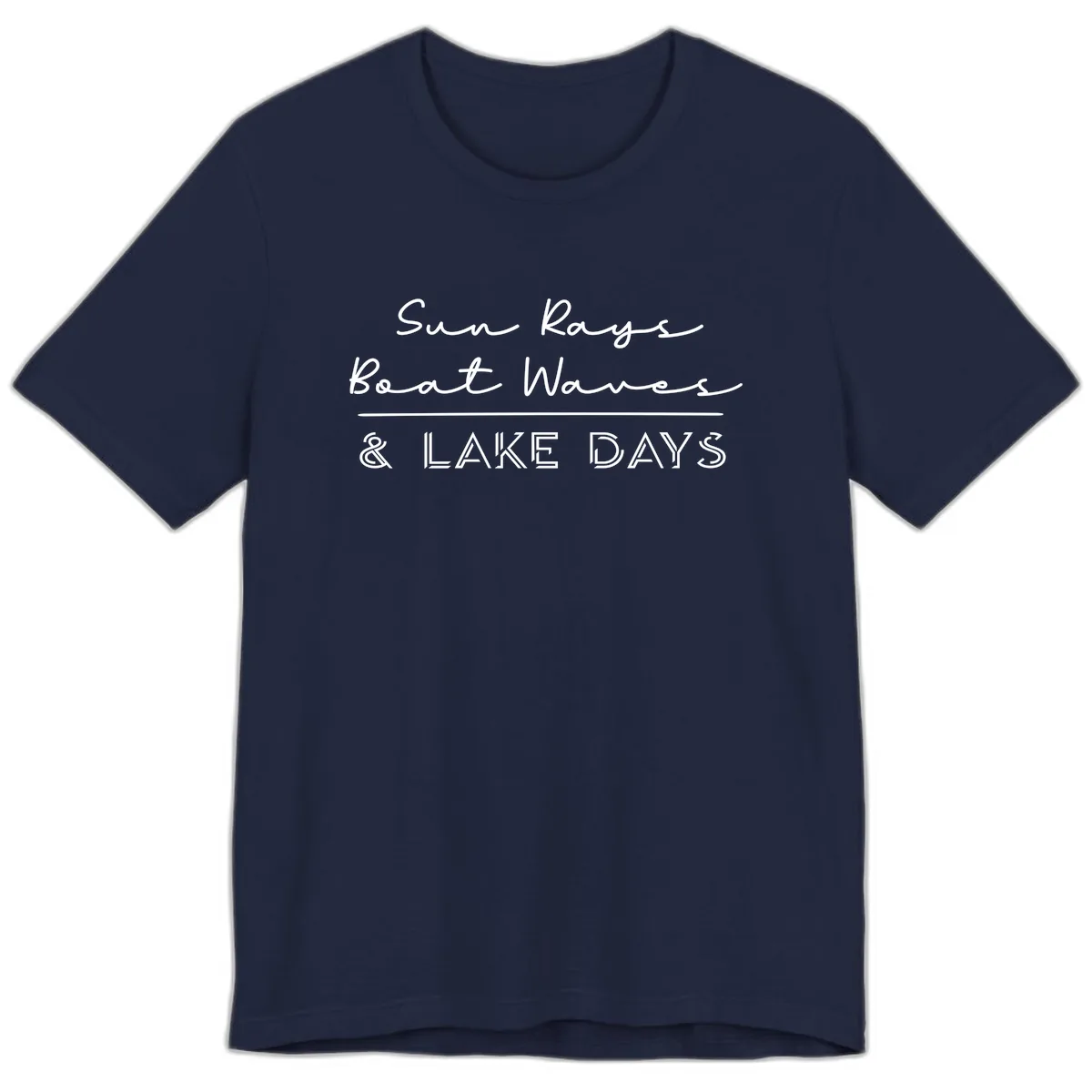 Sun Rays Boat Waves Lake Days Design Premium T-Shirt in Navy