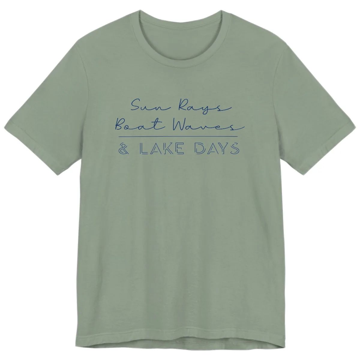 Sun Rays Boat Waves Lake Days Design Premium T-Shirt in Sage