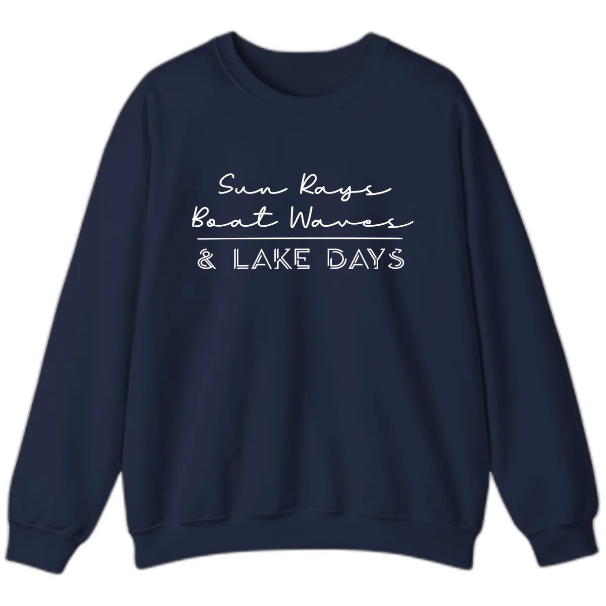 Sun Rays Boat Waves Lake Days Design Sweatshirt in Navy