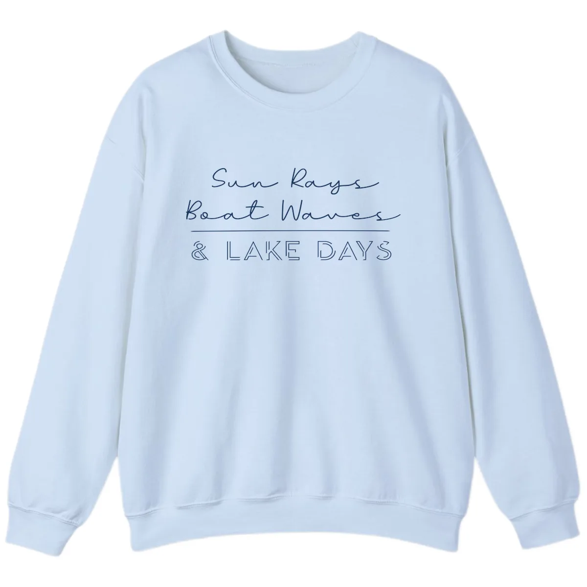 Sun Rays Boat Waves Lake Days Design Sweatshirt in Light Blue