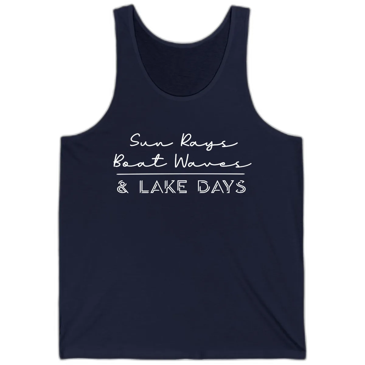 Sun Rays Boat Waves Lake Days Design Tank in Navy