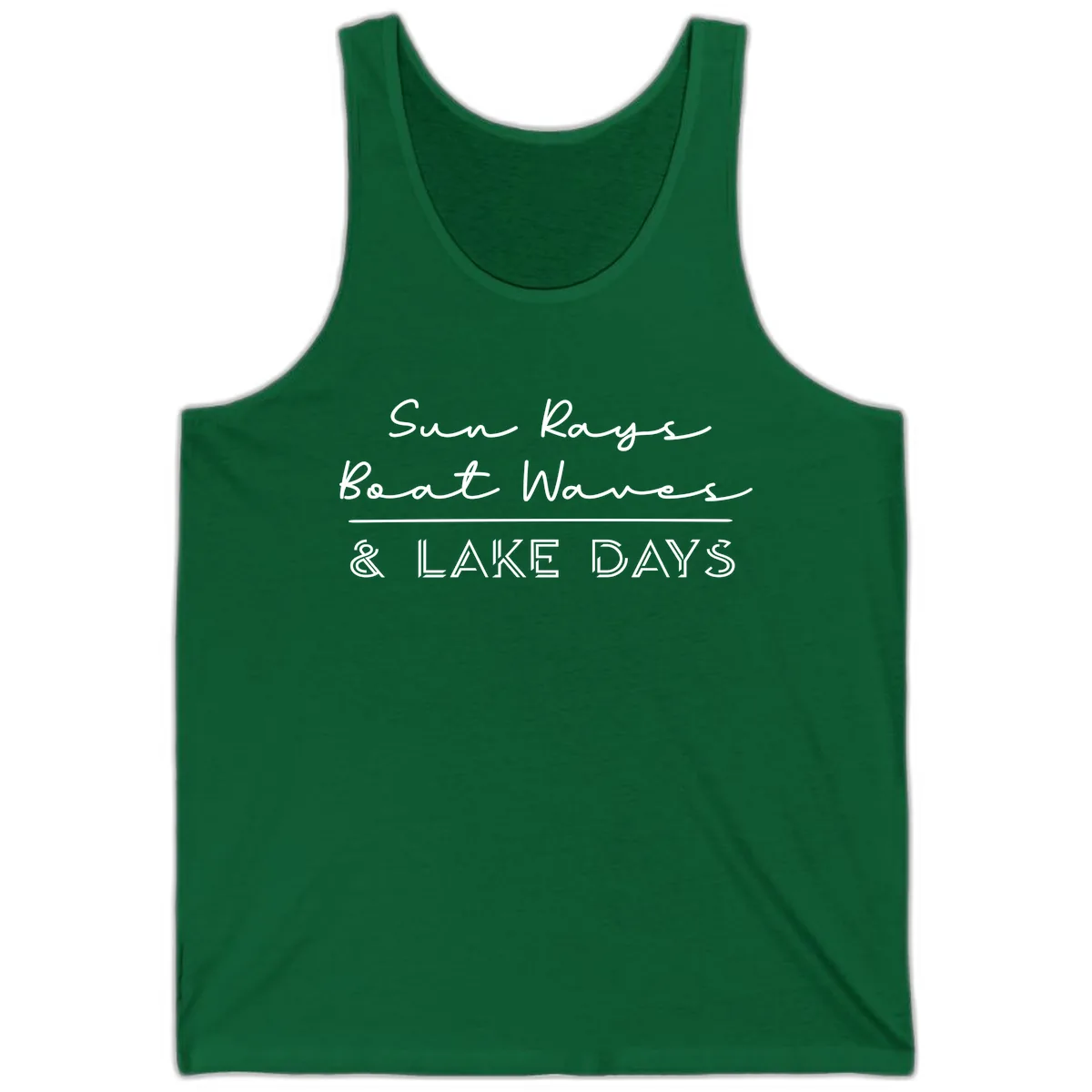 Sun Rays Boat Waves Lake Days Design Tank in Kelly