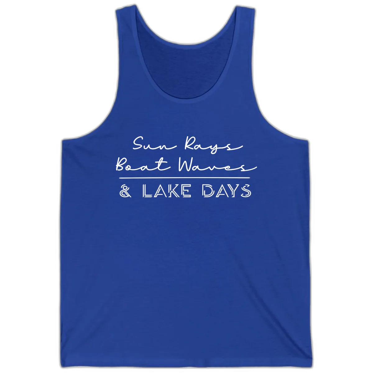 Sun Rays Boat Waves Lake Days Design Tank in True Royal