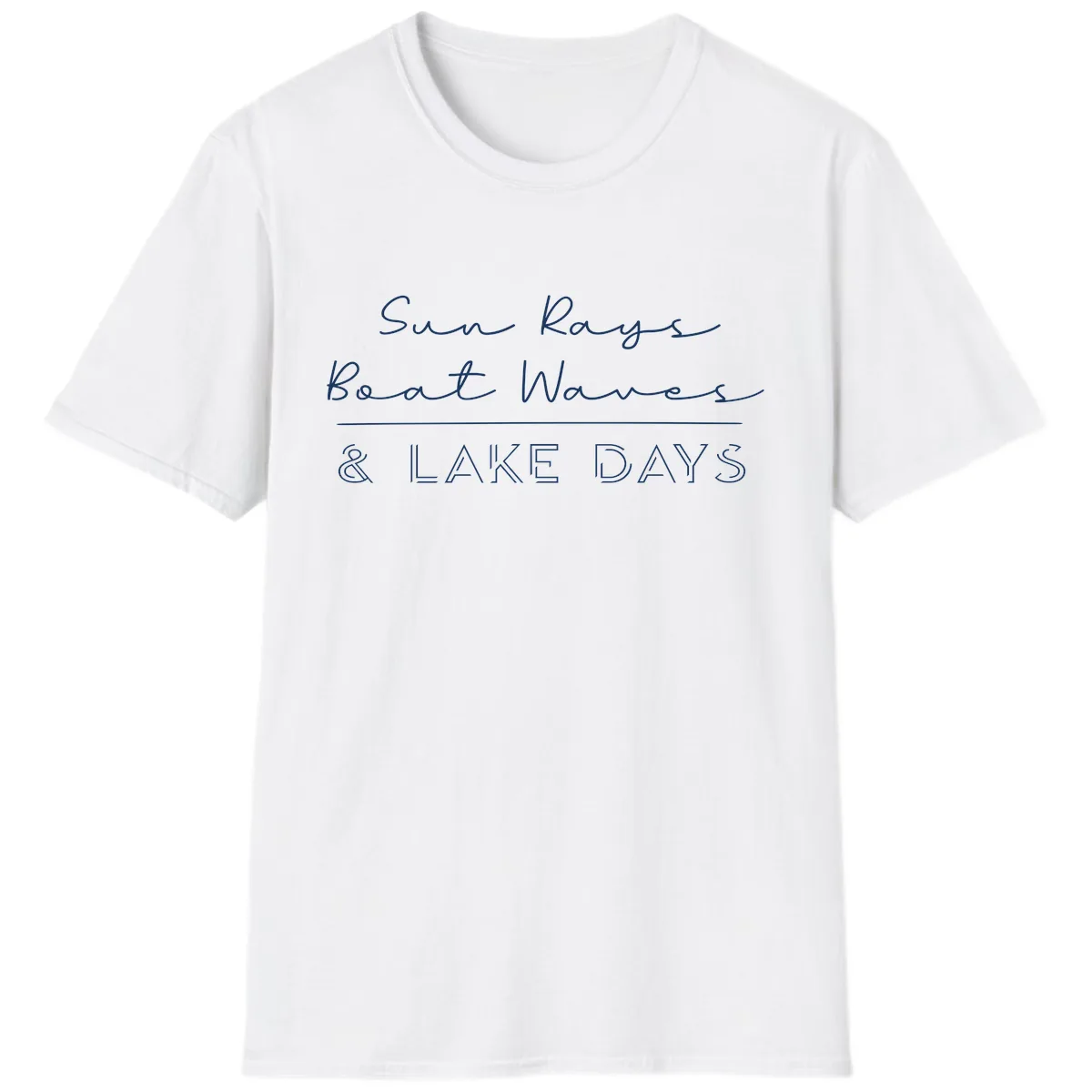 Sun Rays Boat Waves Lake Days Design T-Shirt in White