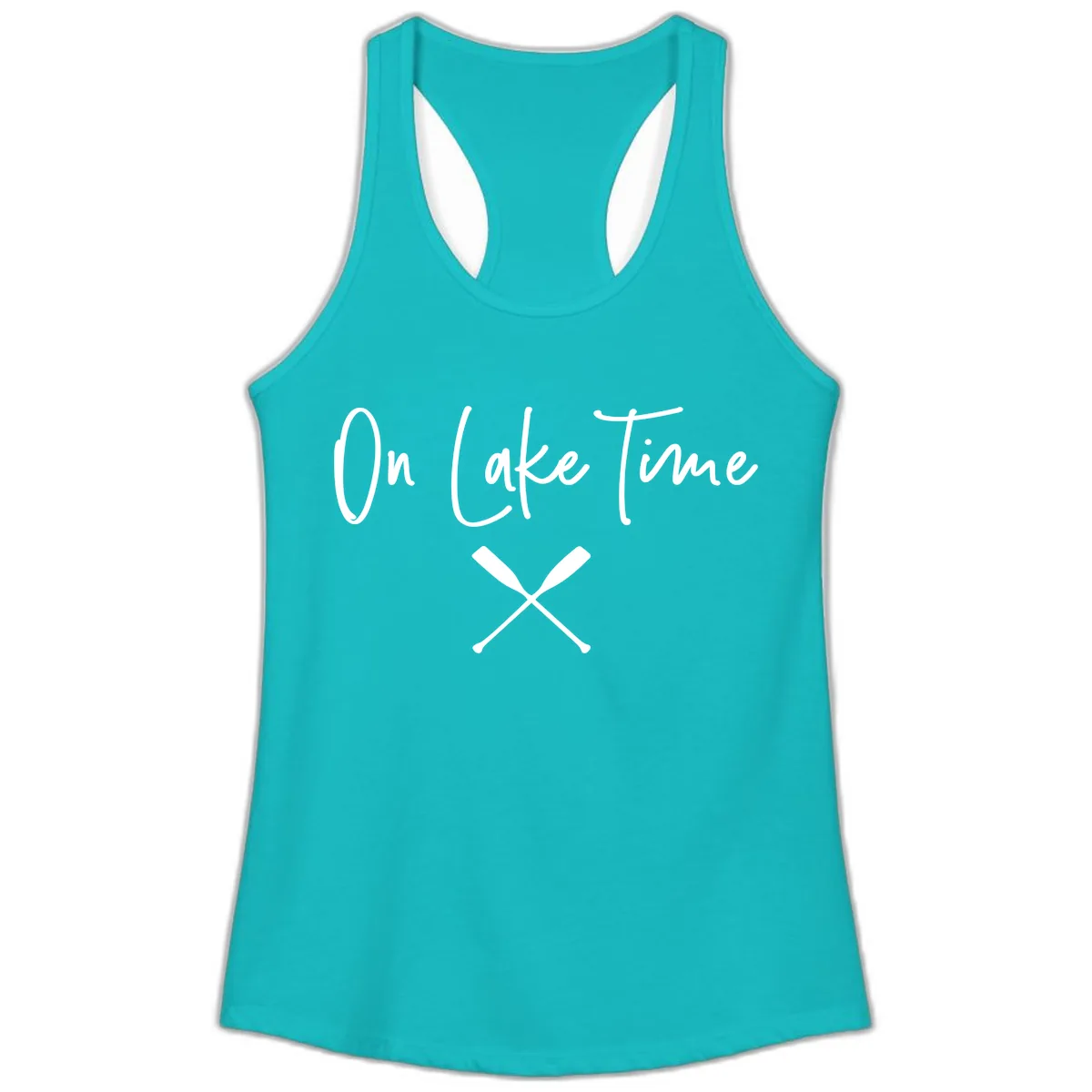 On Lake Time Lakeside Oars Ladies Tank in Tahiti Blue