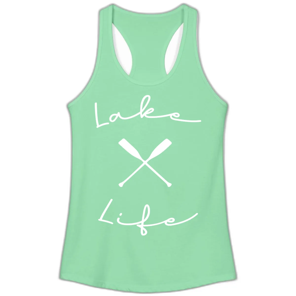 Lake Life Oar Design Ladies Tank in Solid Mint