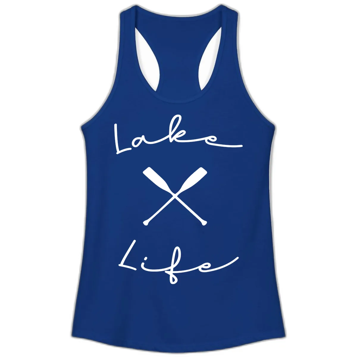 Lake Life Oar Design Ladies Tank in Solid Royal