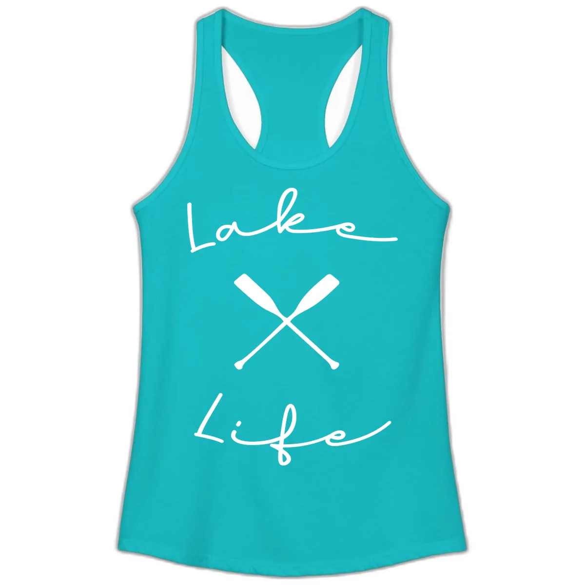 Lake Life Oar Design Ladies Tank in Tahiti Blue