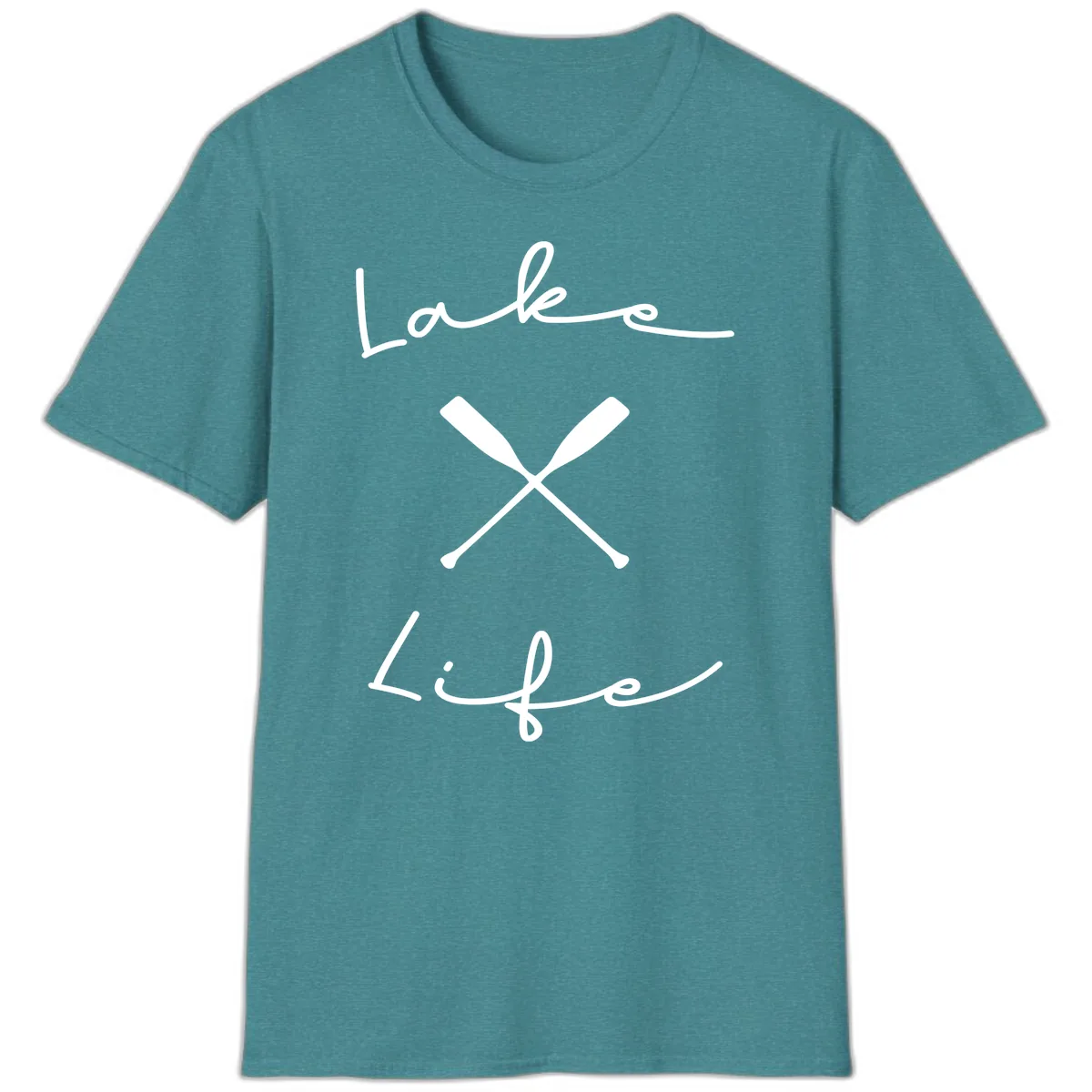 Lake Life Oar Design T-Shirt in Heather Galapagos Blue