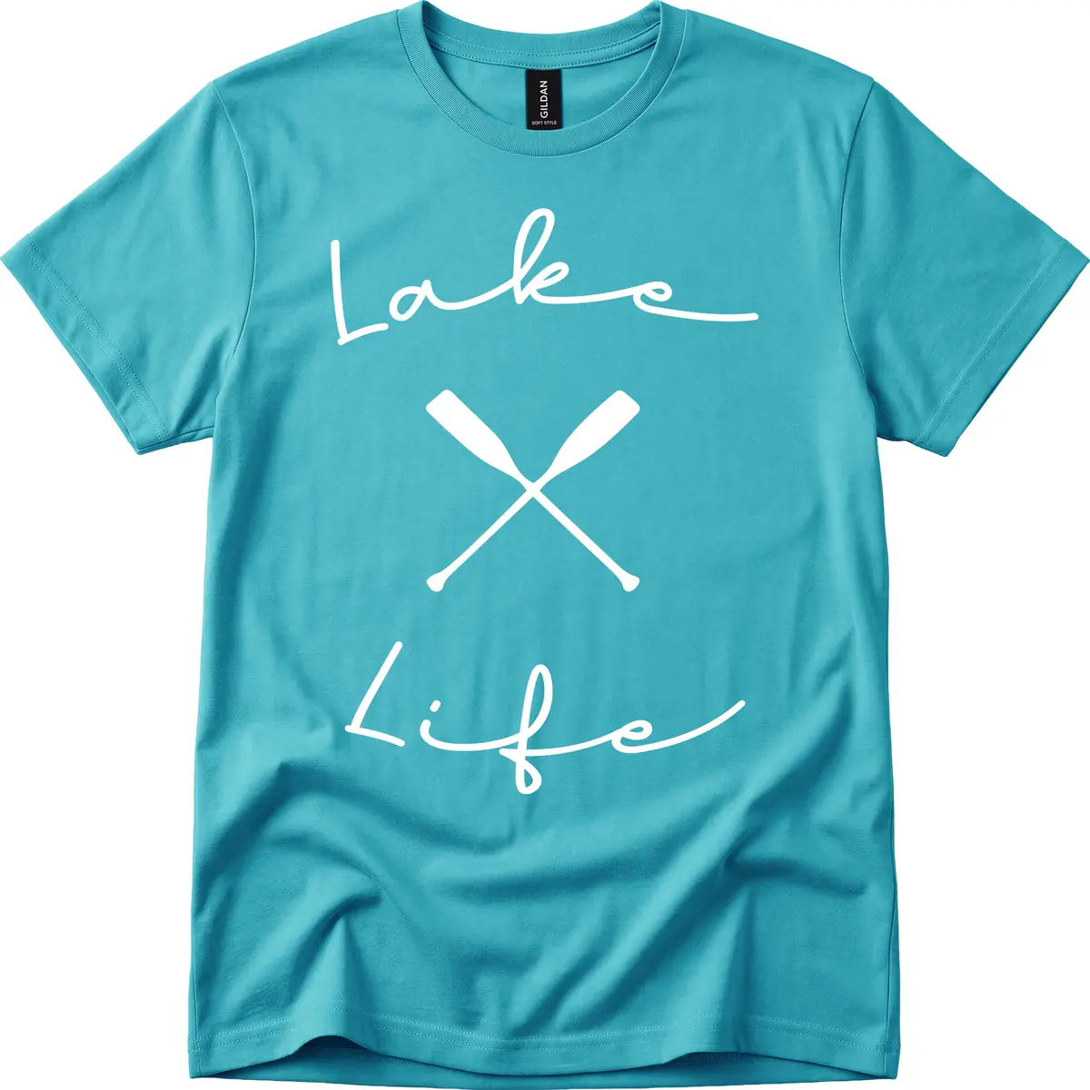 Lake Life Oar Design T-Shirt in Tropical Blue