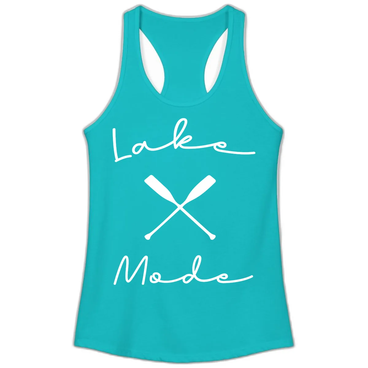 Lake Mode Oar Design Ladies Tank in Tahiti Blue