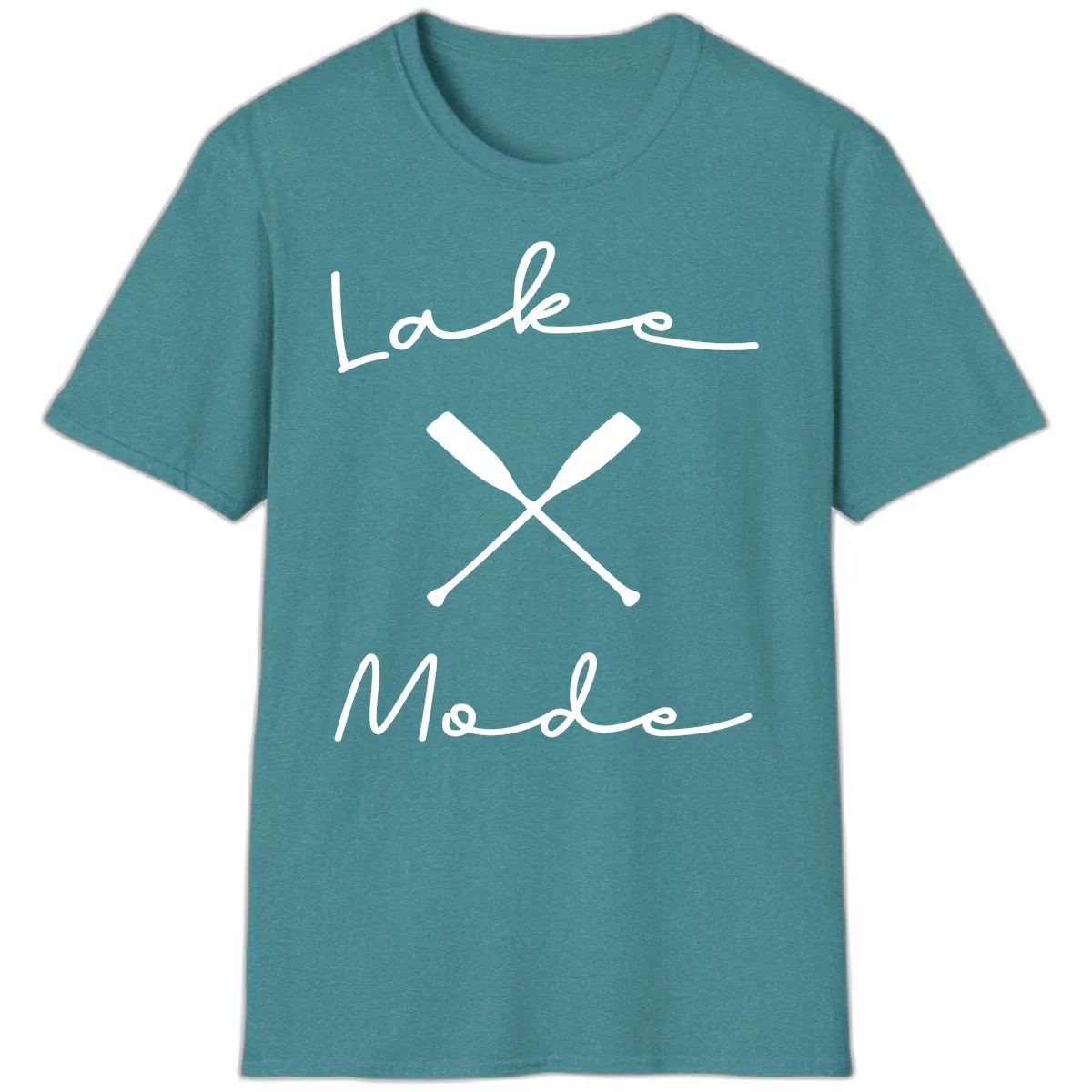 Lake Mode Oar Design T-Shirt in Heather Galapagos Blue