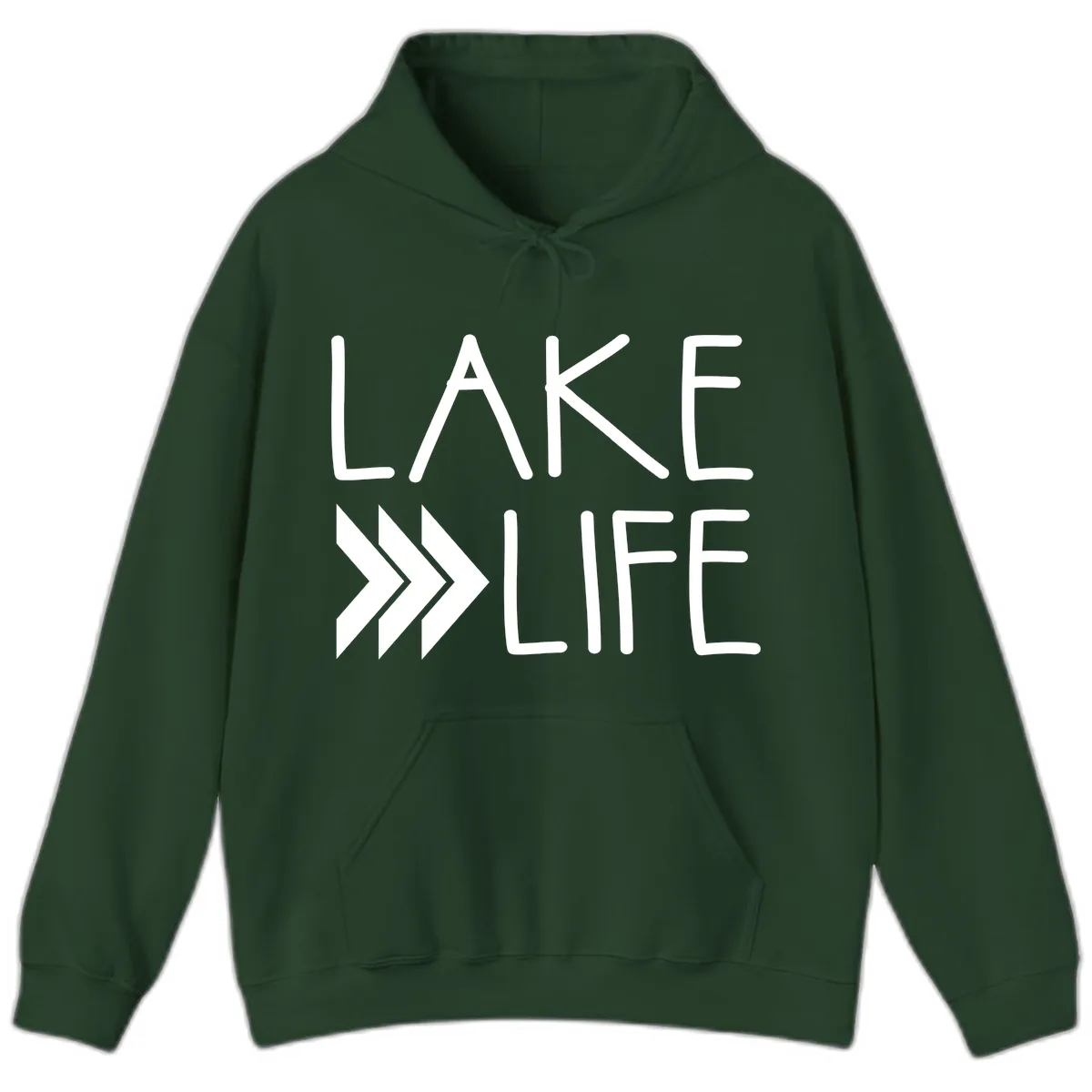 Lake Life Arrow Design Hoodie in Forest Green