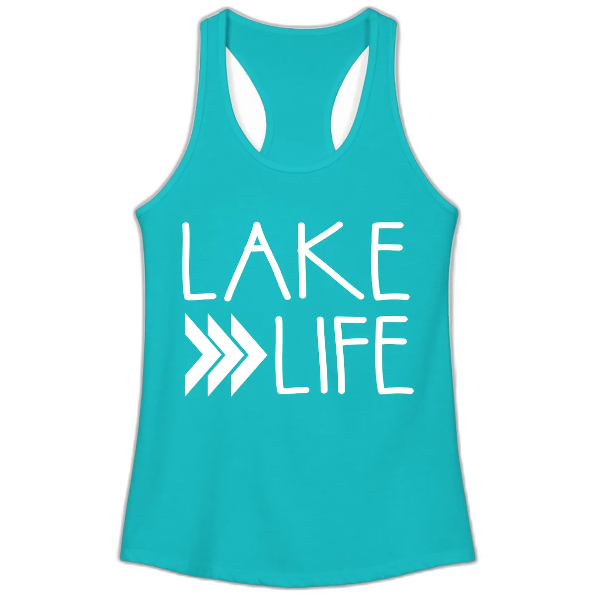 Lake Life Arrow Design Ladies Tank in Tahiti Blue
