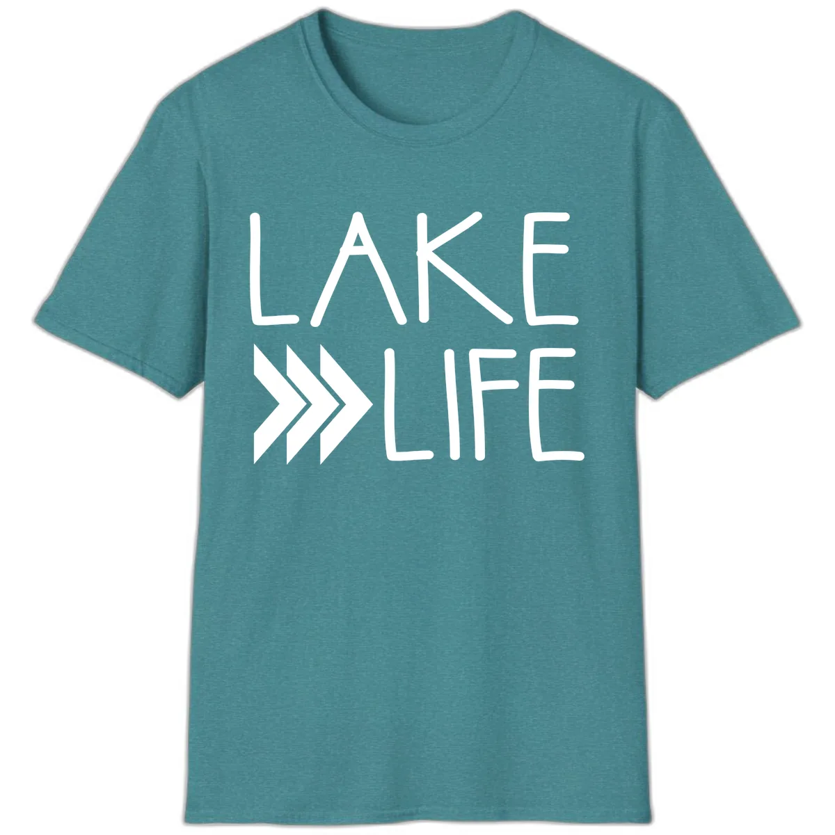 Lake Life Arrow Design T-Shirt in Heather Galapagos Blue