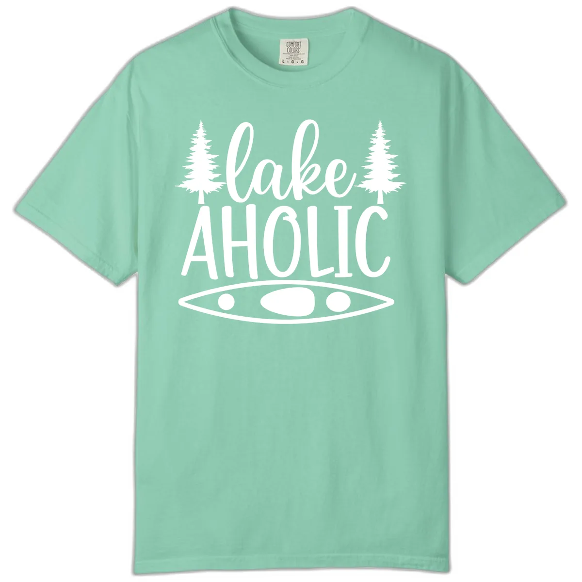 Lakeaholic Kayak And Trees Comfort Color in Island Reef