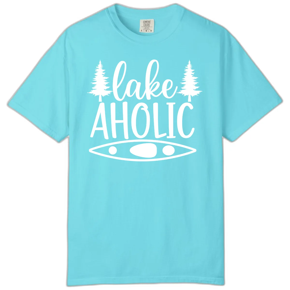 Lakeaholic Kayak And Trees Comfort Color in Lagoon Blue