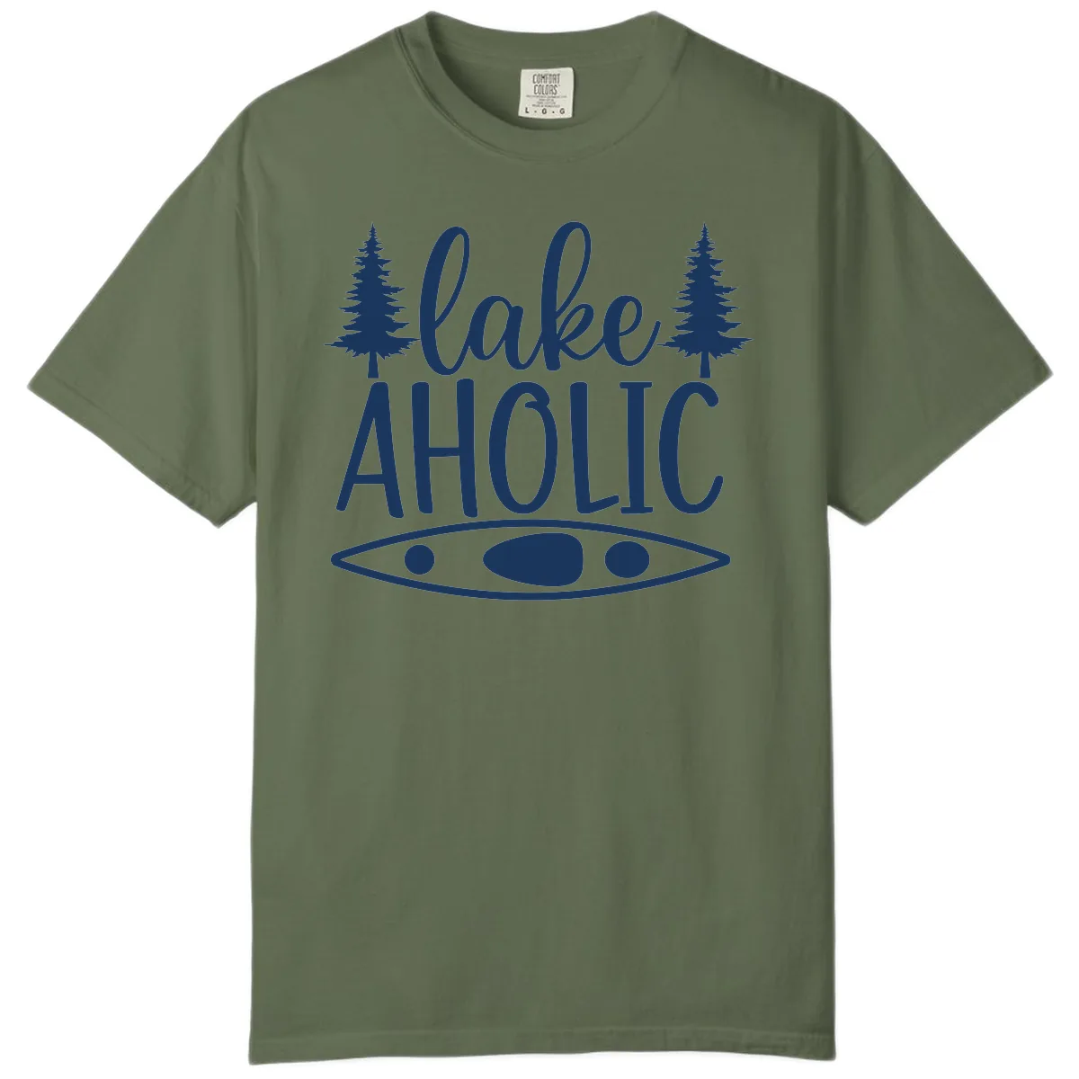 Lakeaholic Kayak And Trees Comfort Color in Sage