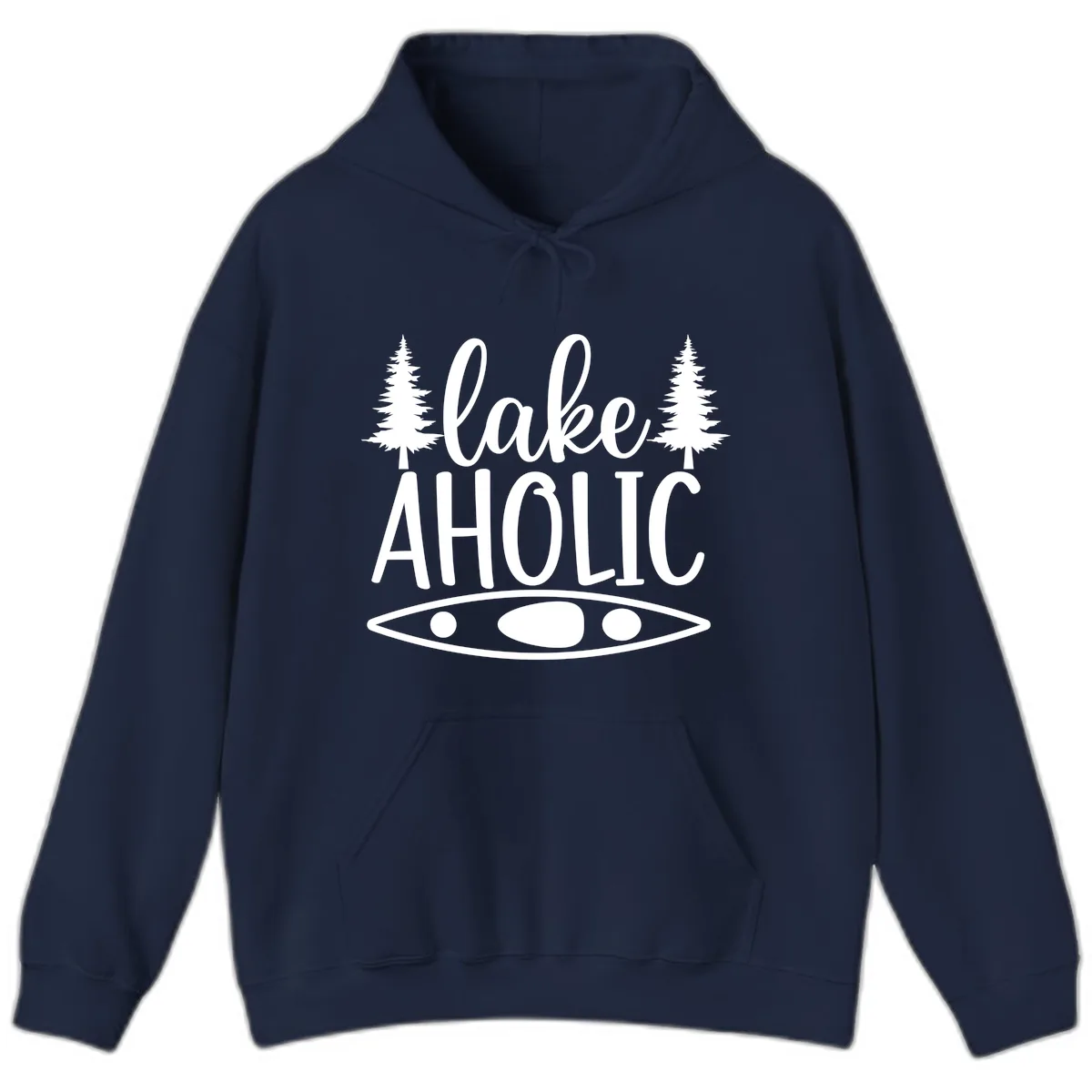 Lakeaholic Kayak And Trees Hoodie in Navy