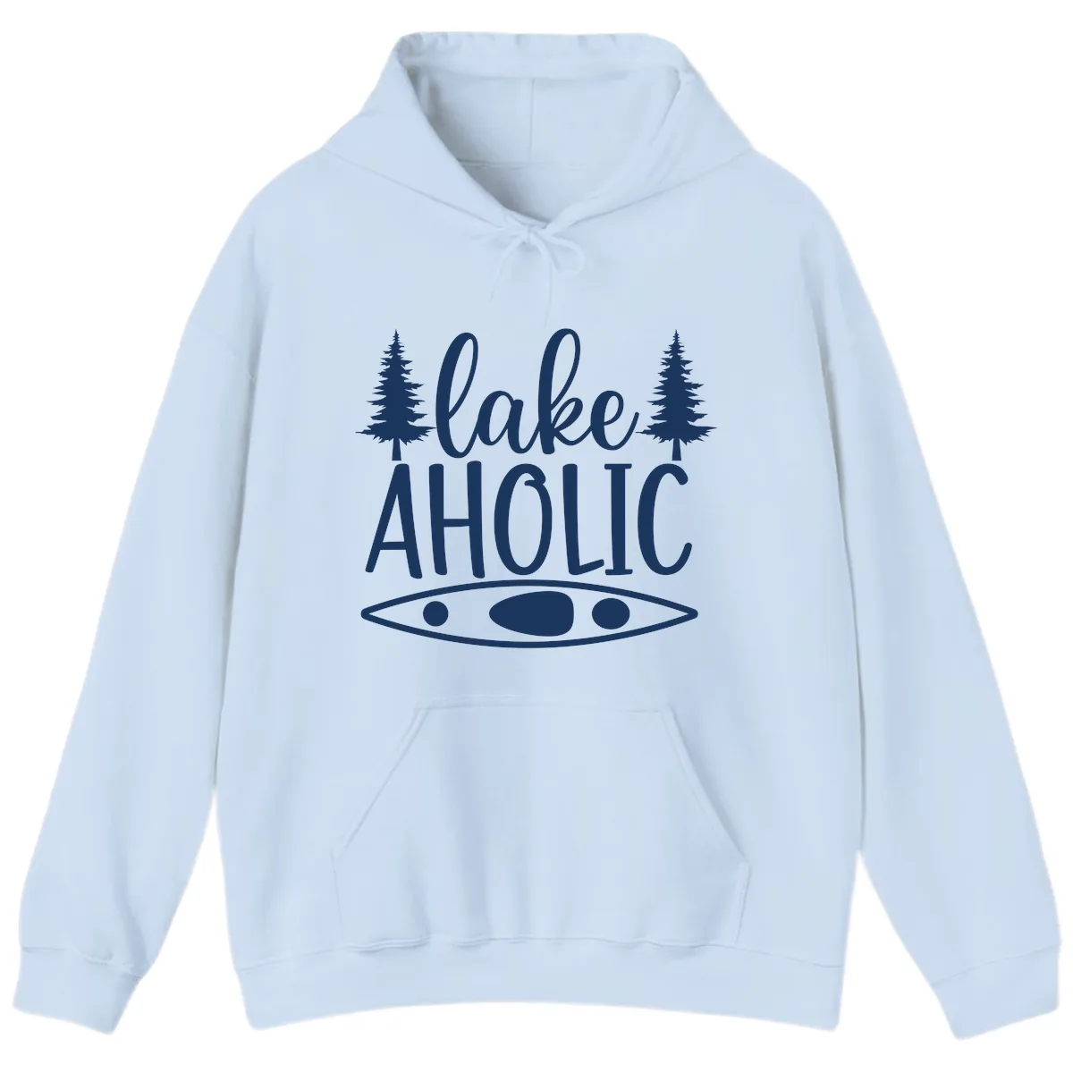 Lakeaholic Kayak And Trees Hoodie in Light Blue