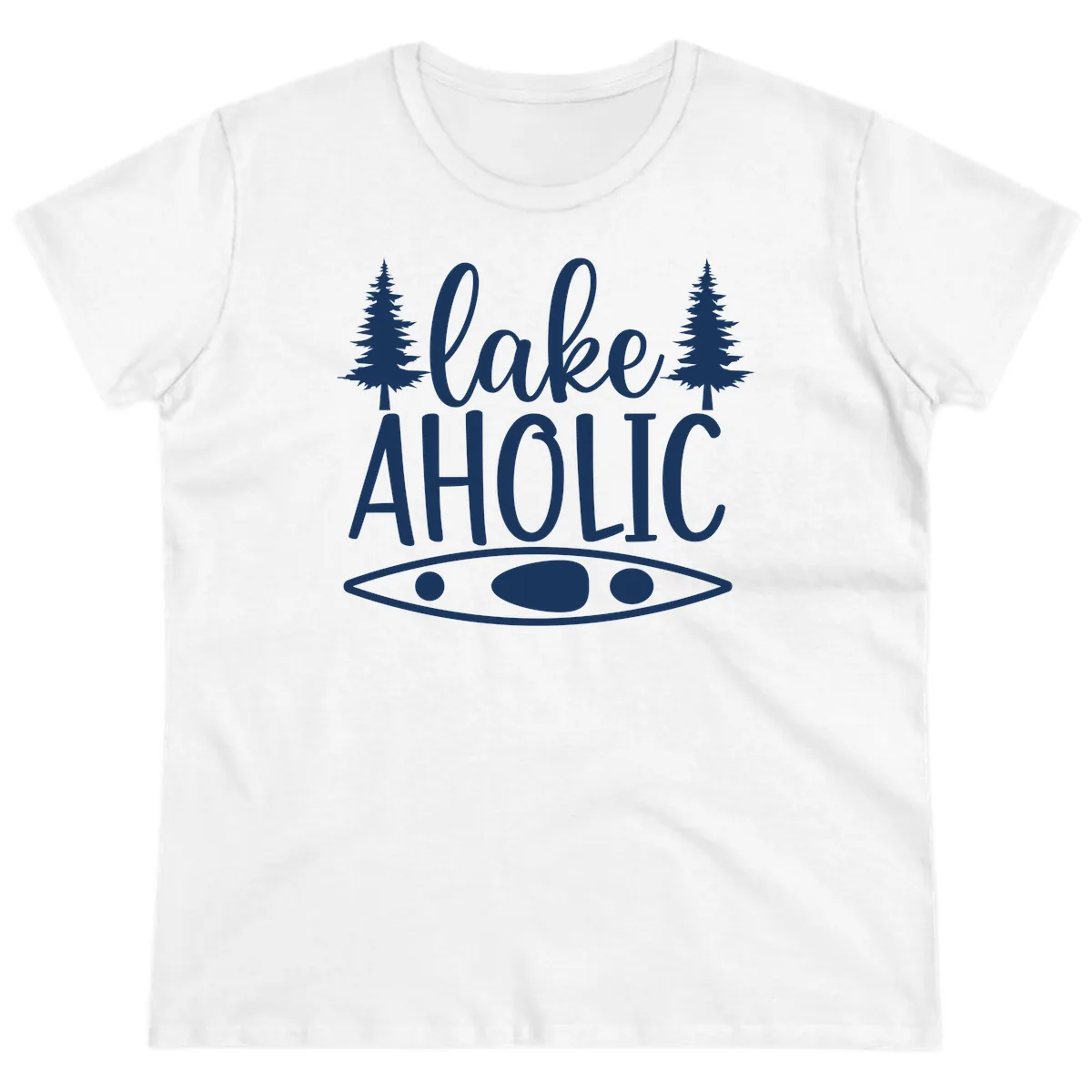Lakeaholic Kayak And Trees Ladies Tee in White