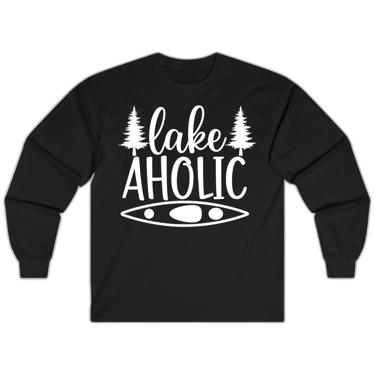 Lakeaholic Kayak And Trees Long Sleeve in Black