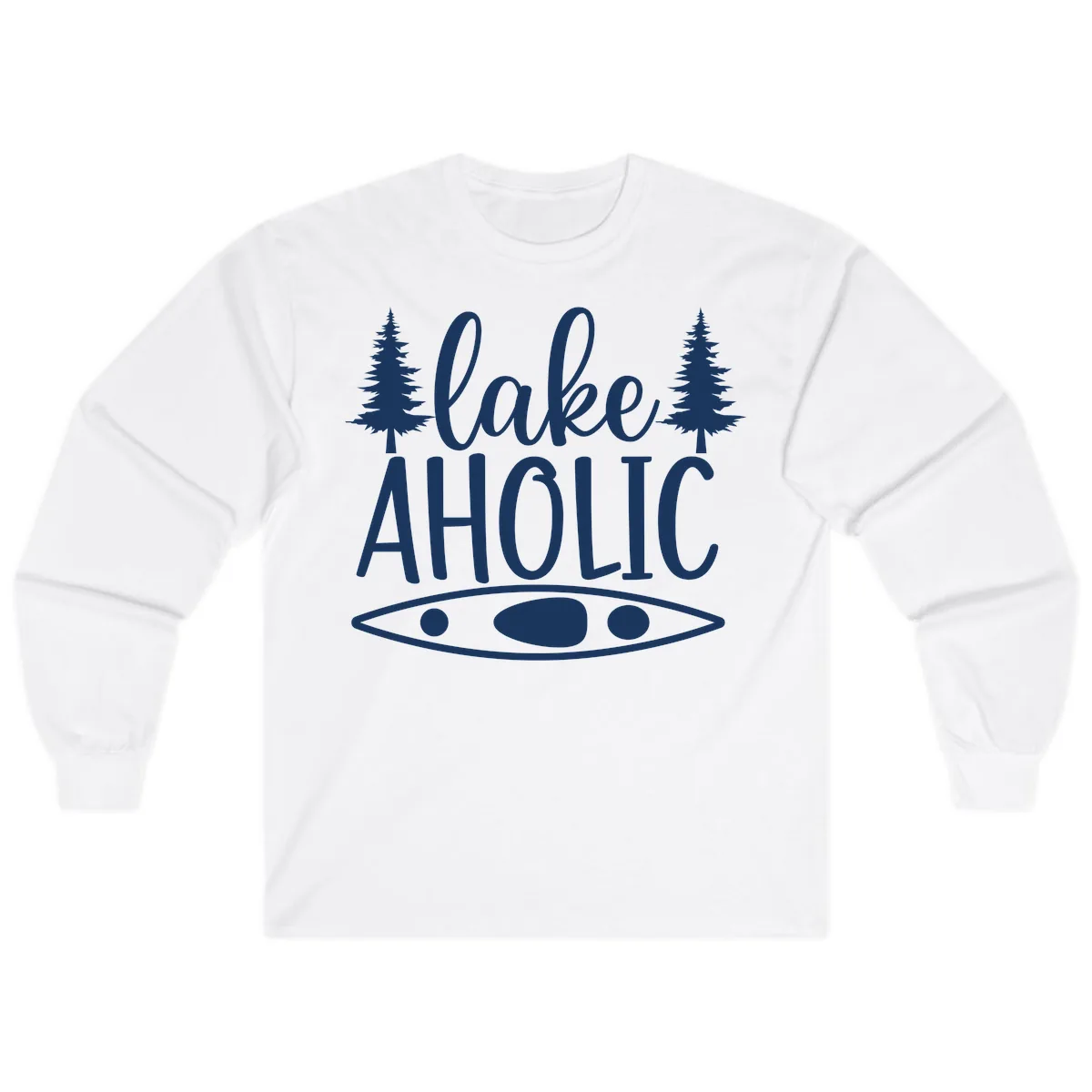 Lakeaholic Kayak And Trees Long Sleeve in White