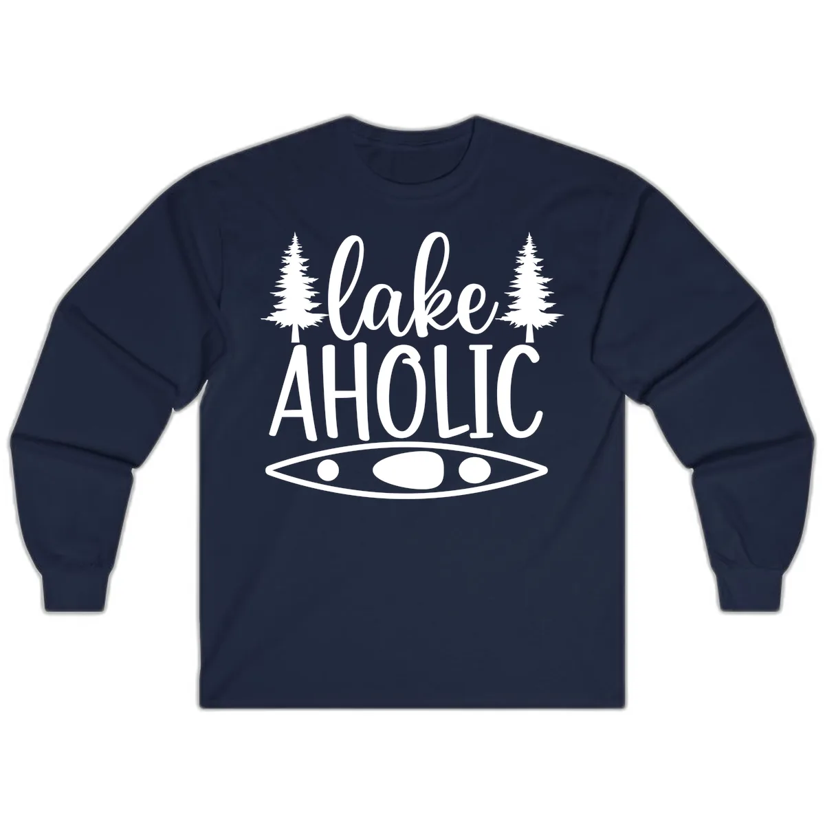 Lakeaholic Kayak And Trees Long Sleeve in Navy