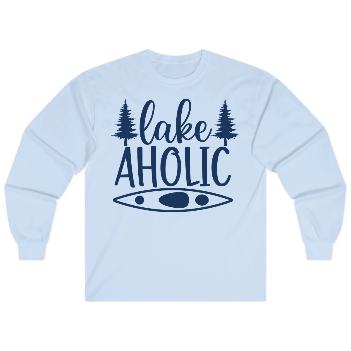 Lakeaholic Kayak And Trees Long Sleeve in Light Blue