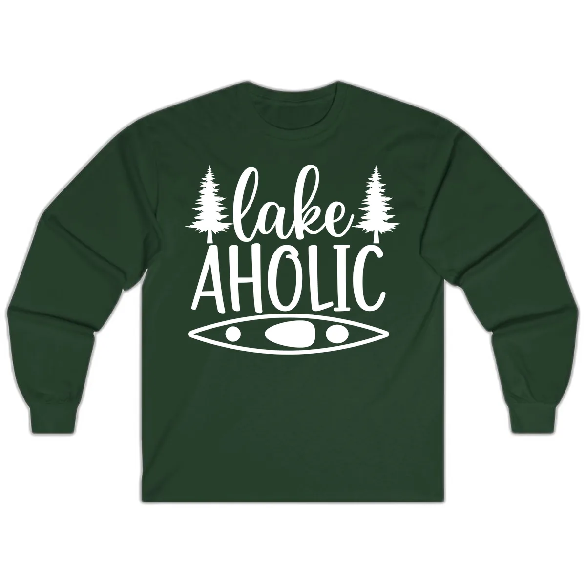 Lakeaholic Kayak And Trees Long Sleeve in Forest Green
