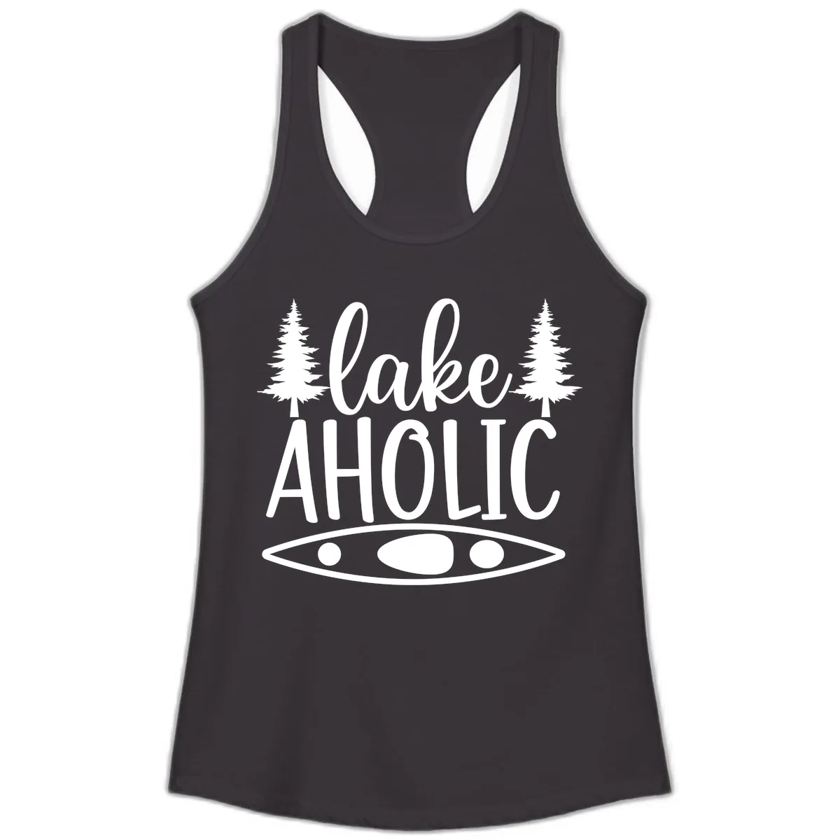 Lakeaholic Kayak And Trees Ladies Tank in Black