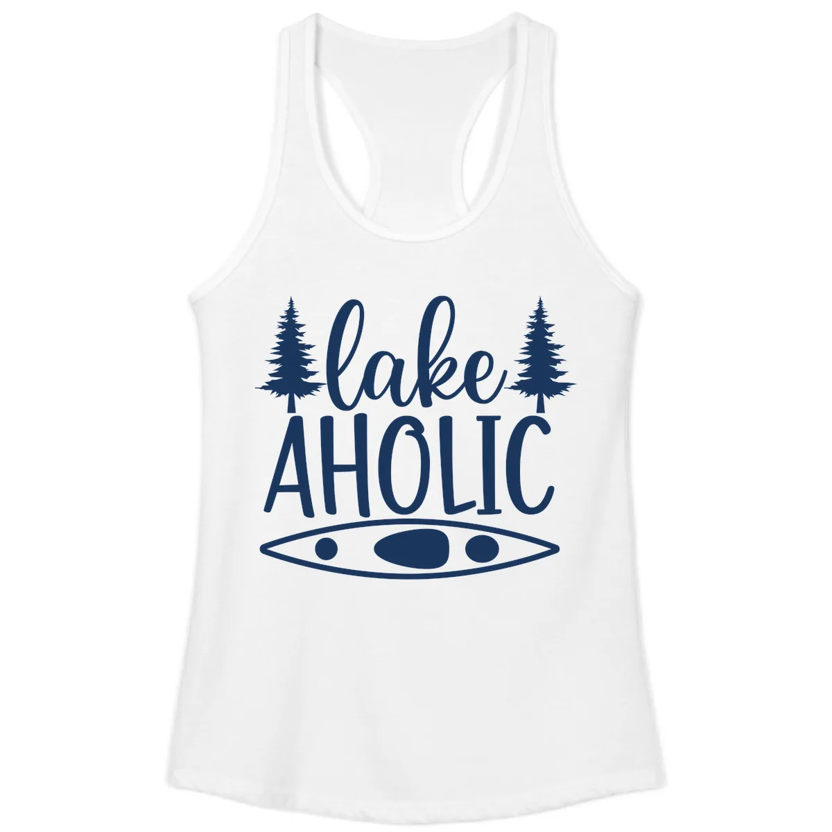 Lakeaholic Kayak And Trees Ladies Tank in White
