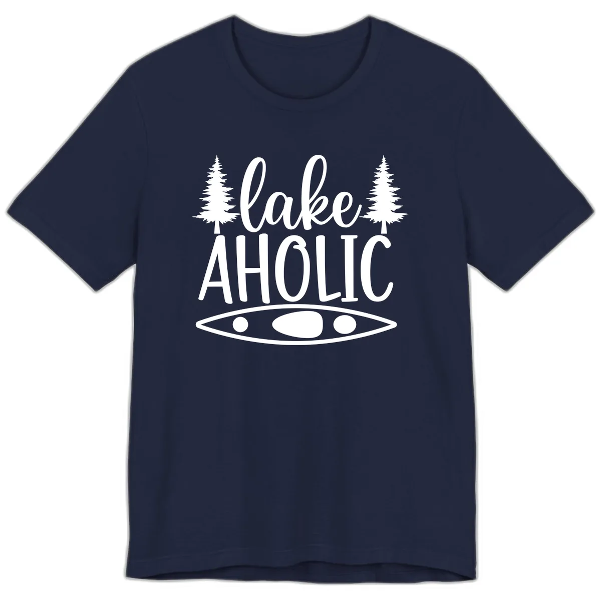 Lakeaholic Kayak And Trees Premium T-Shirt in Navy
