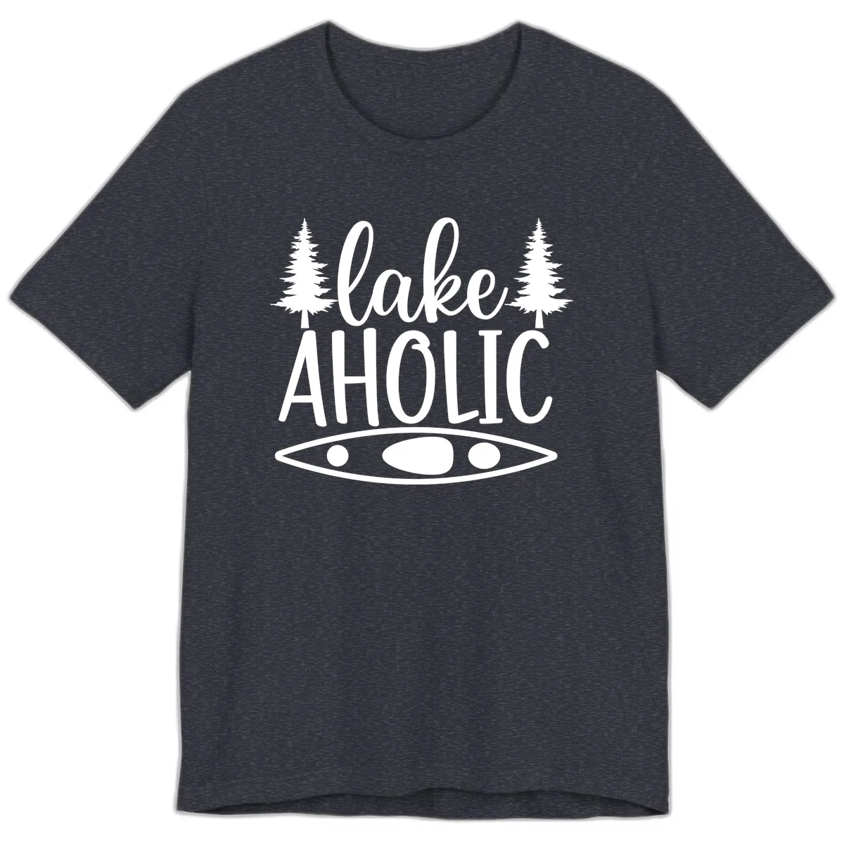 Lakeaholic Kayak And Trees Premium T-Shirt in Heather Navy