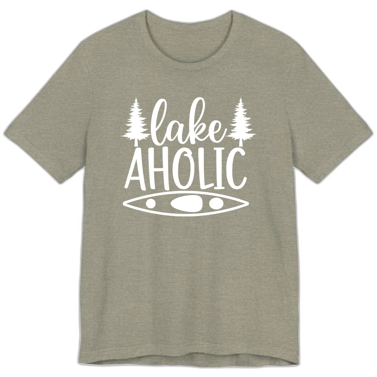 Lakeaholic Kayak And Trees Premium T-Shirt in Heather Stone