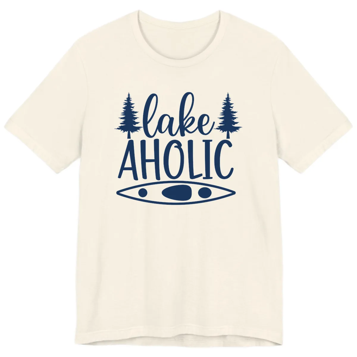 Lakeaholic Kayak And Trees Premium T-Shirt in Natural