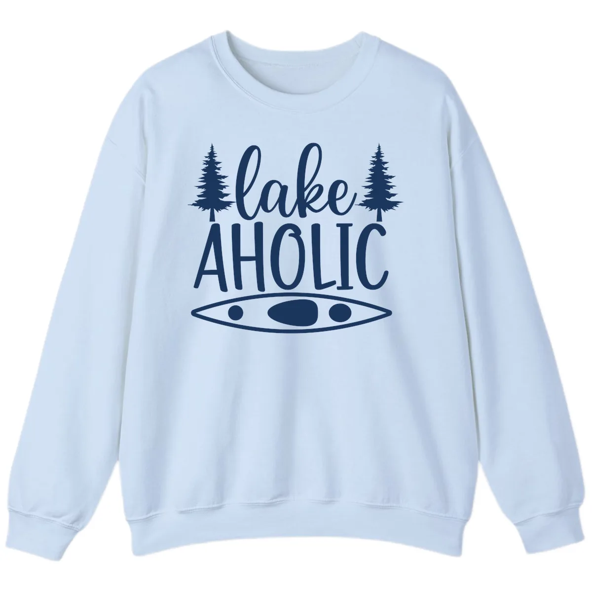 Lakeaholic Kayak And Trees Sweatshirt in Light Blue