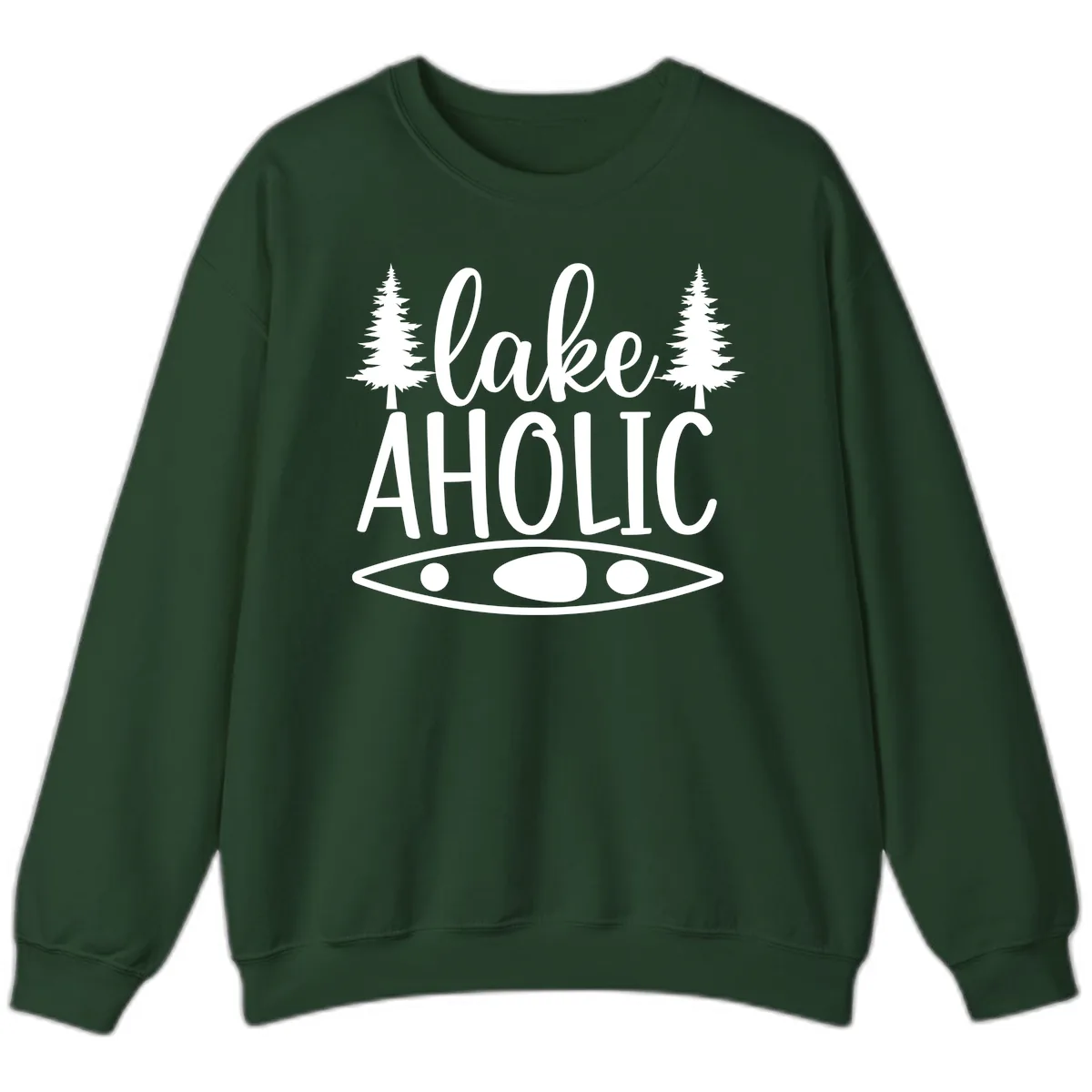 Lakeaholic Kayak And Trees Sweatshirt in Forest Green