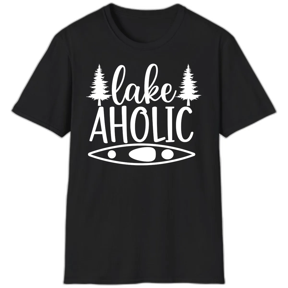 Lakeaholic Kayak And Trees T-Shirt in Black