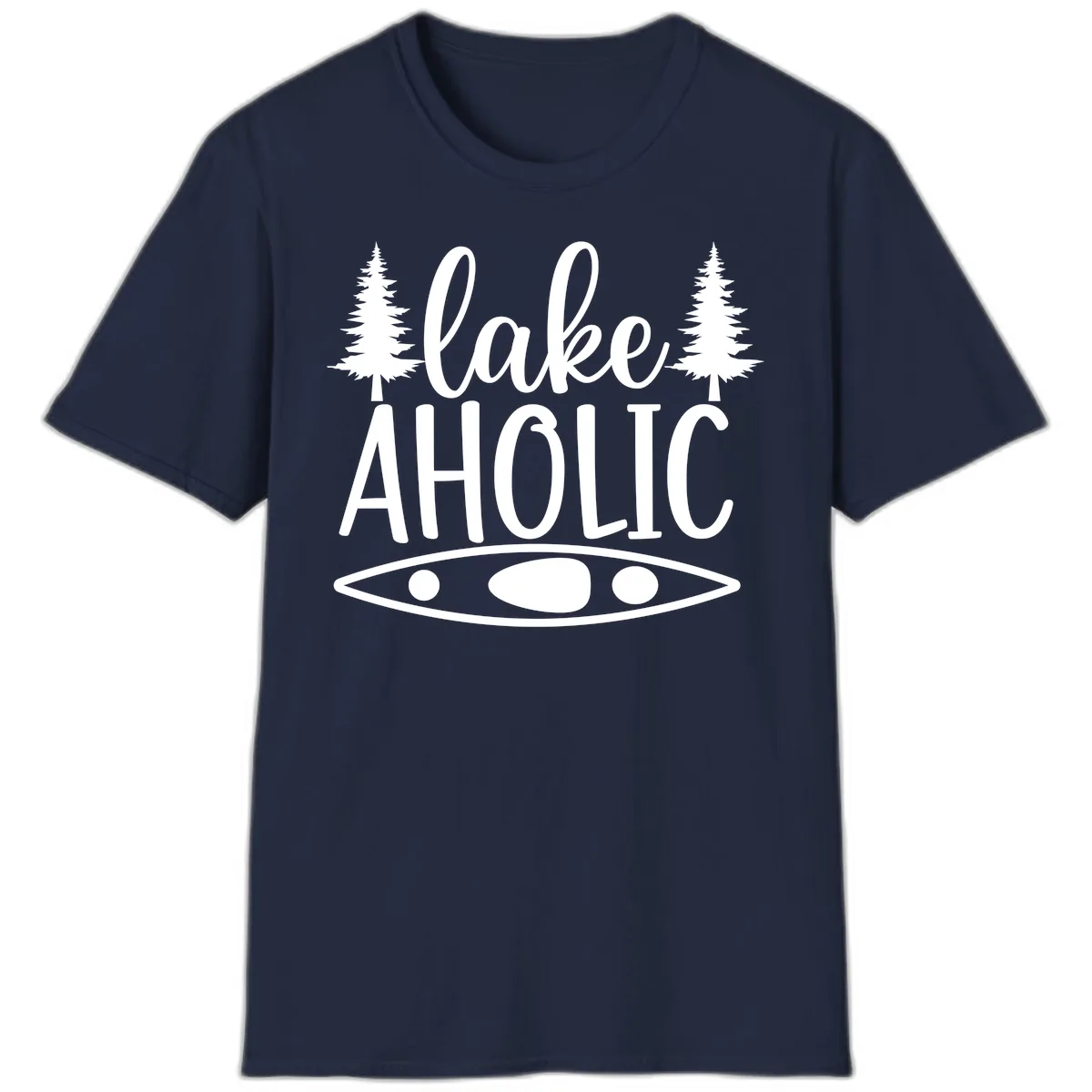 Lakeaholic Kayak And Trees T-Shirt in Navy