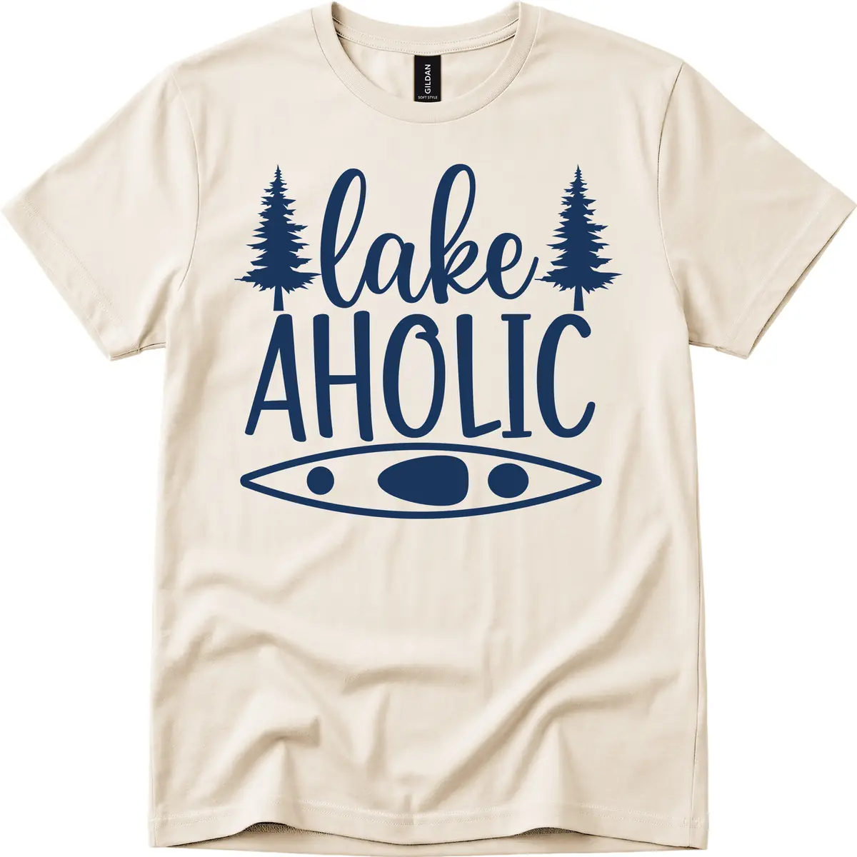 Lakeaholic Kayak And Trees T-Shirt in Natural