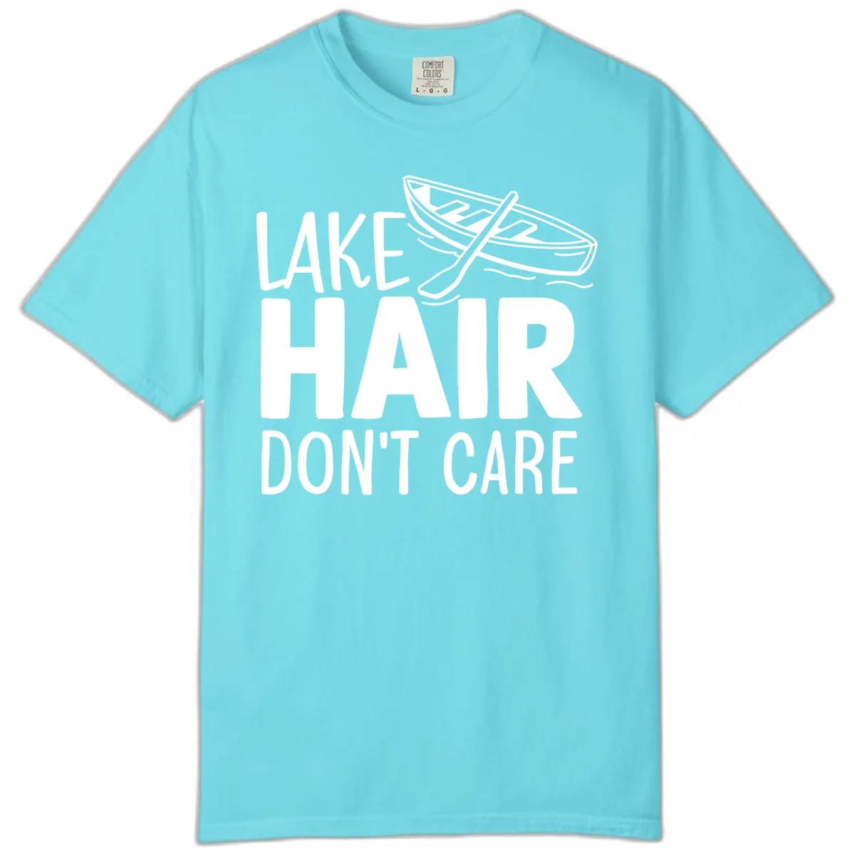 Lake Hair Don't Care Boat Design Comfort Color in Lagoon Blue