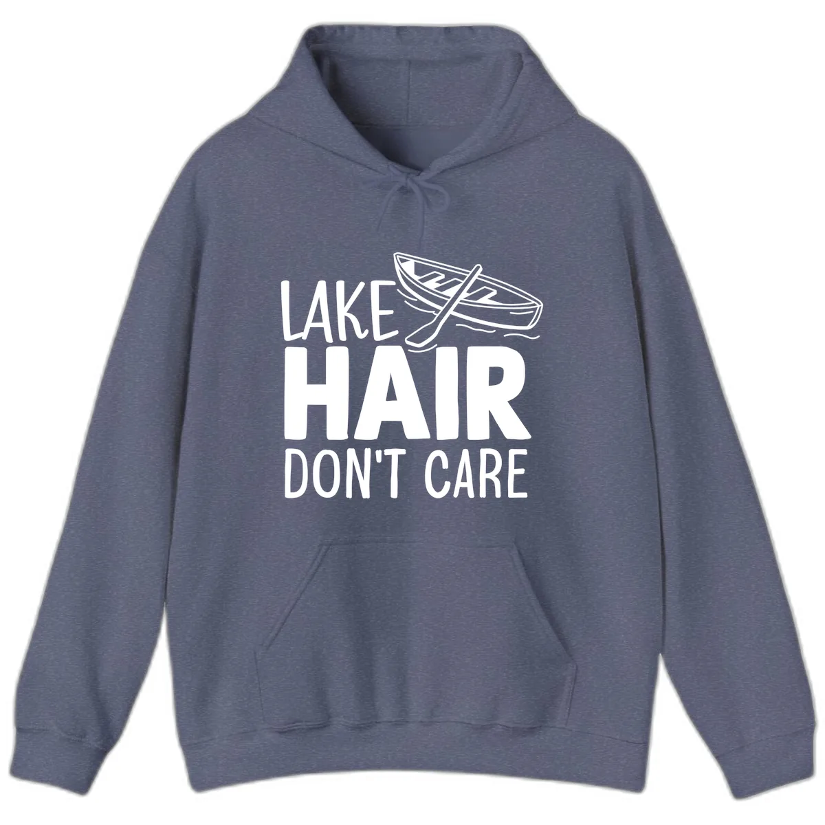 Lake Hair Don't Care Boat Design Hoodie in Heather Navy
