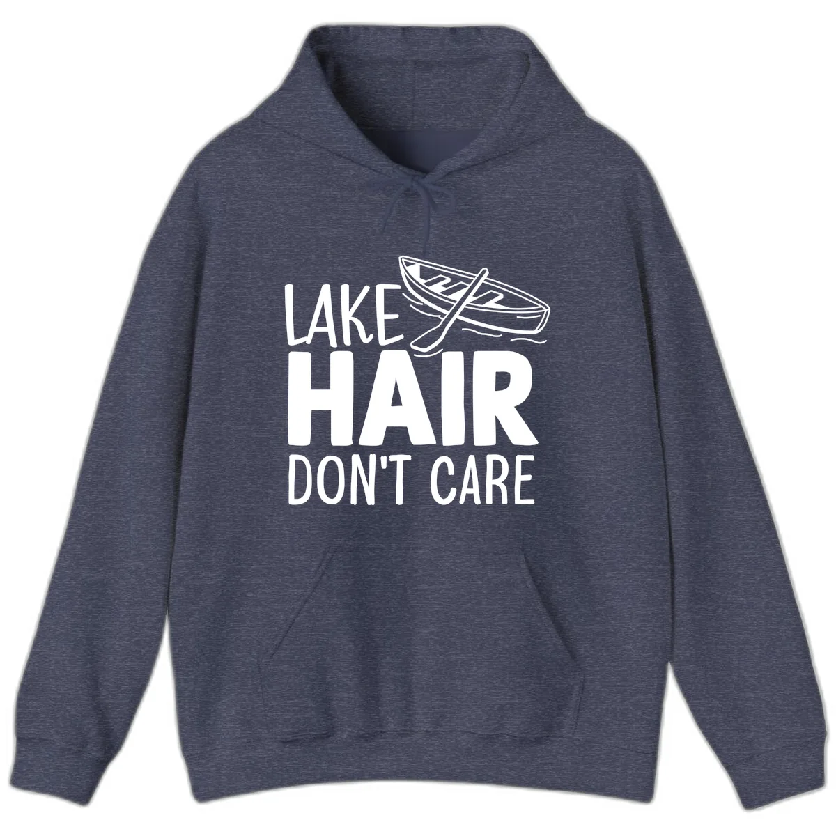 Lake Hair Don't Care Boat Design Hoodie in Heather Sport Dark Navy