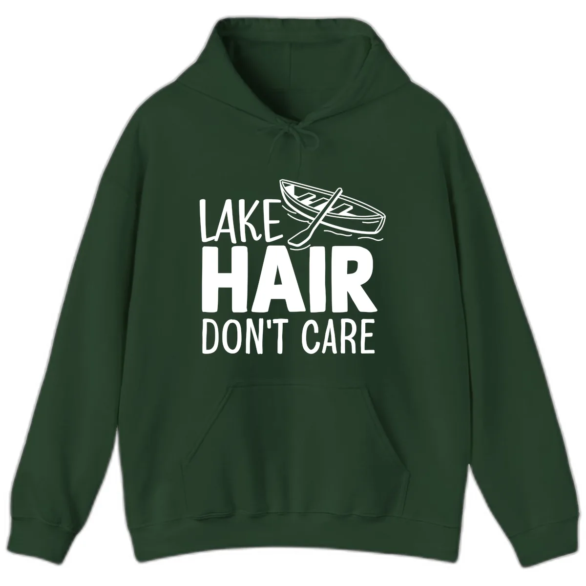 Lake Hair Don't Care Boat Design Hoodie in Forest Green