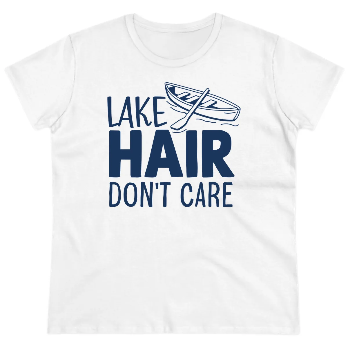 Lake Hair Don't Care Boat Design Ladies Tee in White