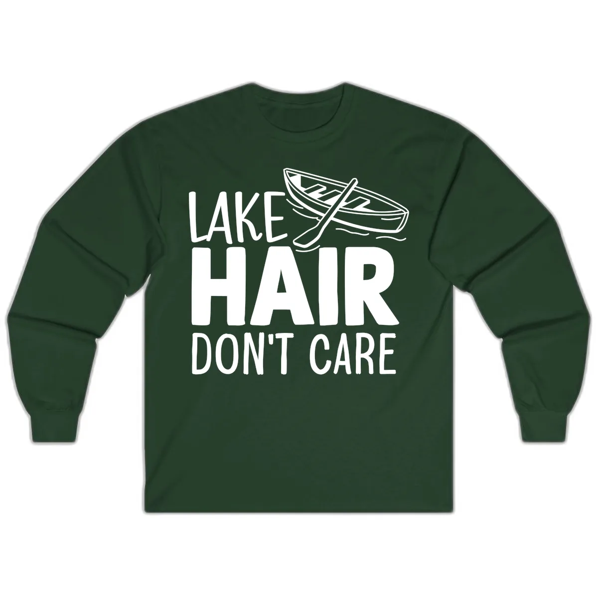 Lake Hair Don't Care Boat Design Long Sleeve in Forest Green