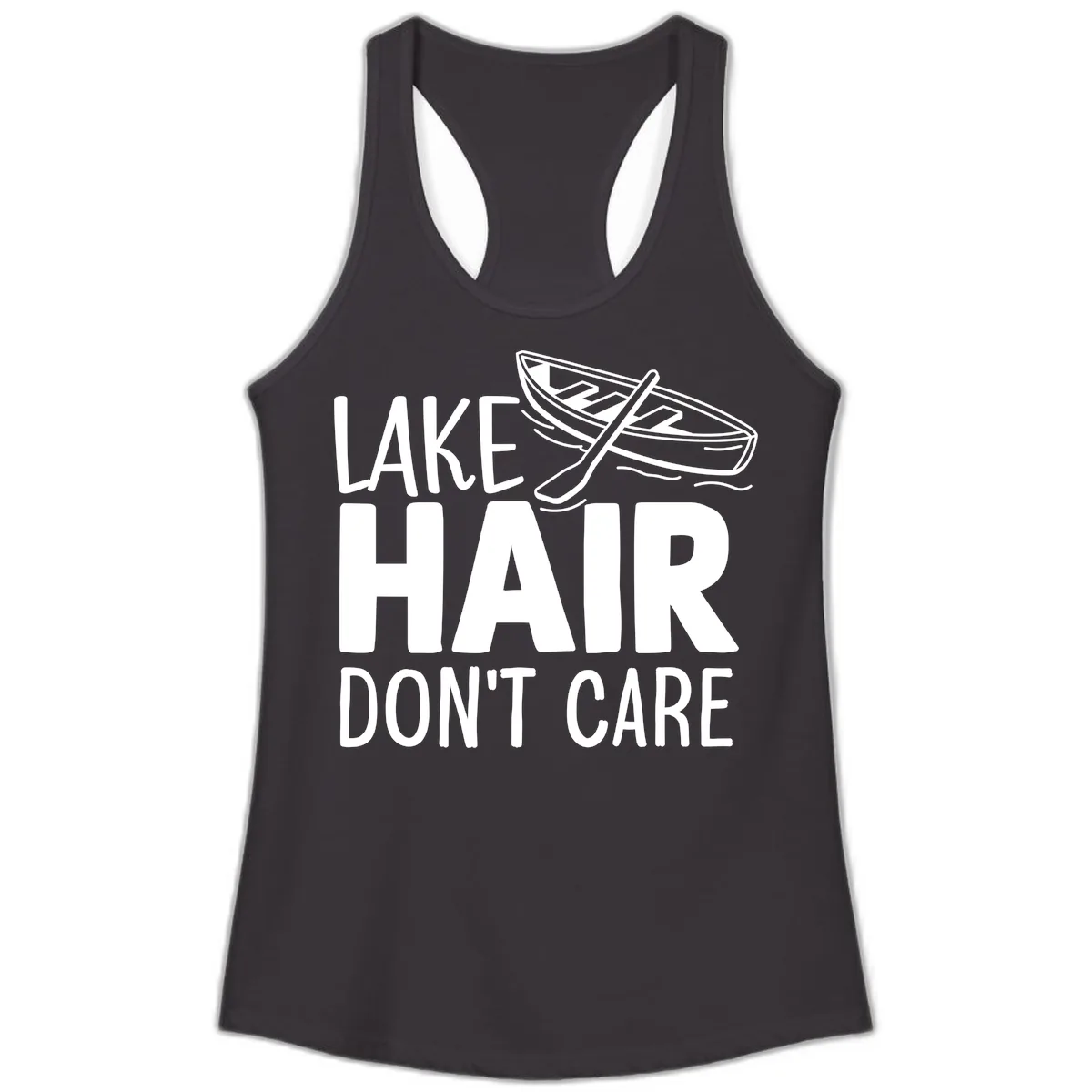 Lake Hair Don't Care Boat Design Ladies Tank in Black