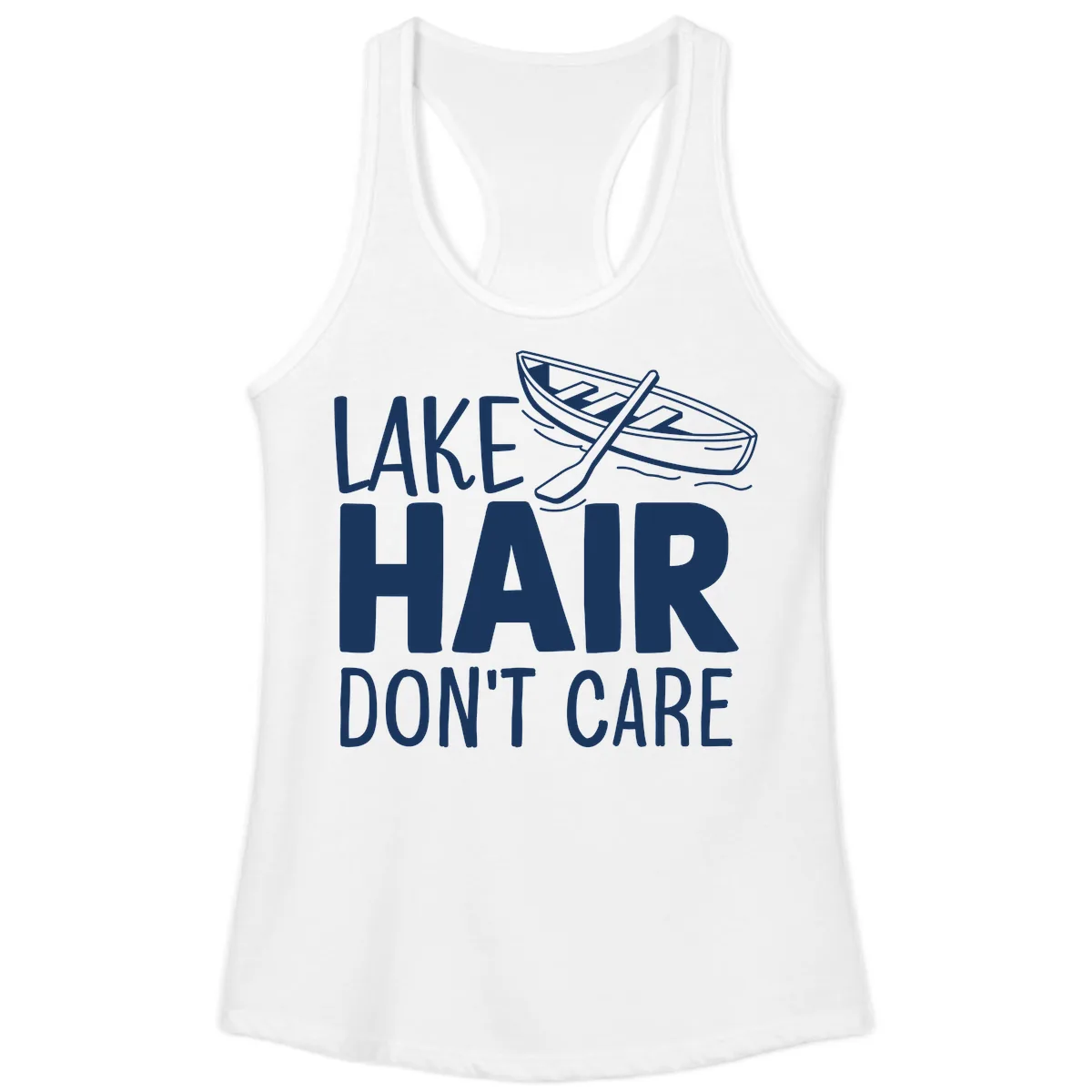 Lake Hair Don't Care Boat Design Ladies Tank in White